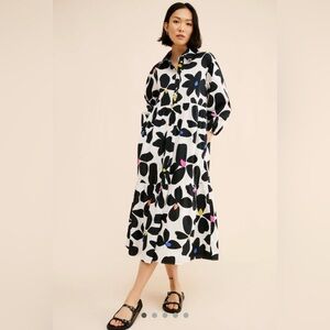 Anthropologie The Bettina Black and Pink Floral Dress